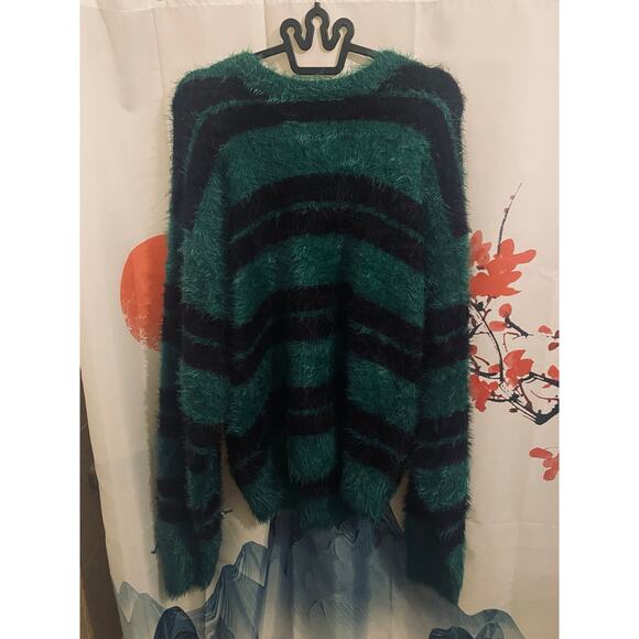 Stussy Other - Stussy Black / Green Striped Hairy Crewneck Sweater
